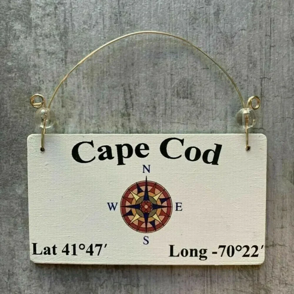Cape Cod MA Massachusetts Wood Plaque Sign Small Shelf Decor Longitude Latitude